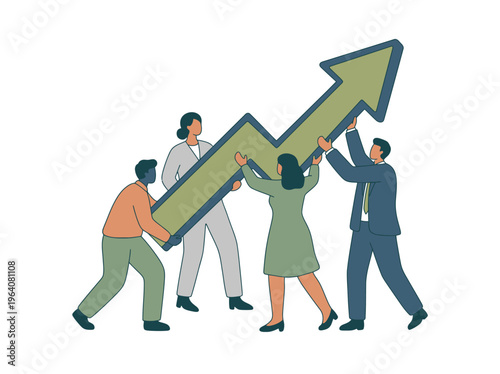 Slika na platnu Professional team working together to elevate a rising arrow, representing succe
