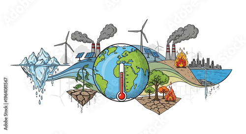 Global Warming and Climate Change Illustration - A Visual Representation of Environmental Issues.