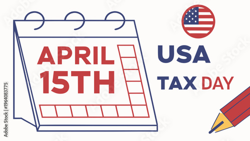 Tax deadline day concept with alarm clock and April 15 calendar page deadline stress time management 
