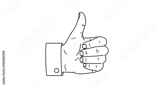 Simple black and white line drawing illustration of a human hand giving a thumbs up sign for approval.