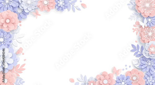 Soft Pastel Floral Border Frame - Pink, Lavender, White Paper Flowers