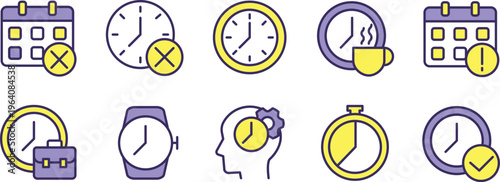 Illustrations depicting various concepts related to time management and productivity