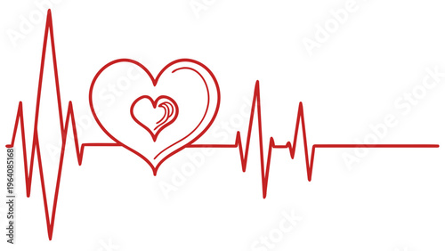 Red ECG heartbeat line with heart symbol on white background