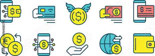 Illustrations of various financial and digital transaction concepts