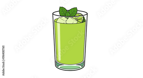 Refreshing Green Cocktail with Mint and Ice Cubes in a Tall Glass, Perfect for a Summer Drink