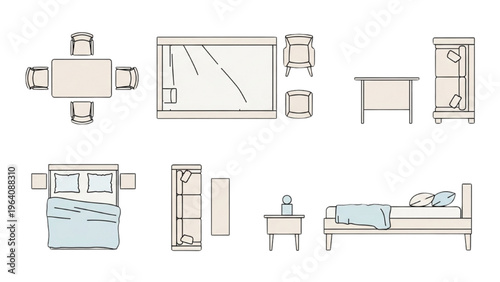 Furniture vector CAD design style layout for modern bedroom interior
