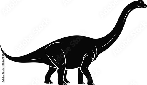 Black Silhouette of Long Necked Sauropod Dinosaur Vector Illustration, Prehistoric Creature Brachiosaurus Shape for Design and Educational Projects Use Today