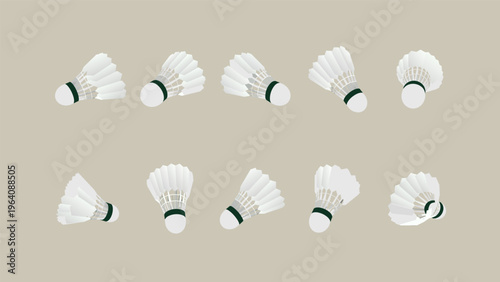 Badminton shuttlecock vector set with different angles and positions isolated on background, Vector illustration EPS 10