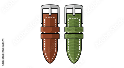 Two colorful watch straps one brown and one green are displayed side by side as a clean silhouette high quality professional detailed modern