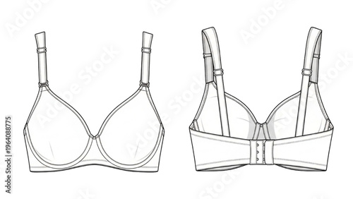 Vector CAD design style illustrations of a nursing bra in two views