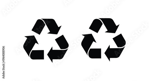 Two black recycling symbols are displayed against a white background showcasing a distinct silhouette high quality professional detailed modern elegant stylish