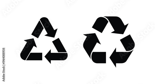 Two black recycling symbols are displayed against a white background showcasing a minimalist silhouette high quality professional detailed modern elegant stylish