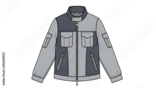 Vector illustration of a biker jacket in CAD design style