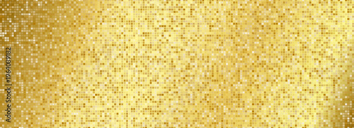 Gold disco party pattern. Yellow square sequin mosaic texture background. Abstract golden shining glitter halftone wallpaper. Pop up comic sparkling glitter backdrop. Halftone vector