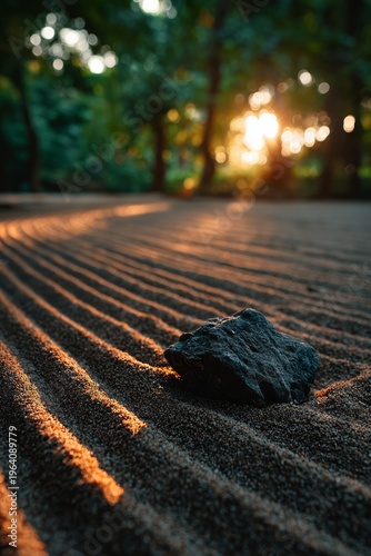 Golden rays dance on sandy patterns at sunset