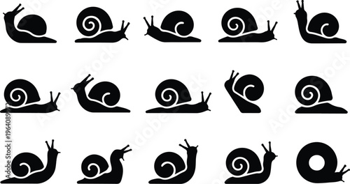 Snail Silhouette Icon Collection Set