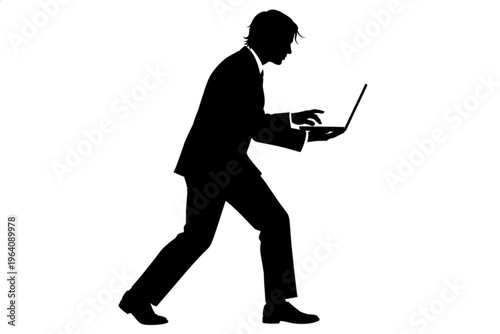 The Modern Professional Silhouette: A sleek silhouette of a professional, deeply engaged in their work, using a laptop, representing the intersection of technology and the modern workspace.