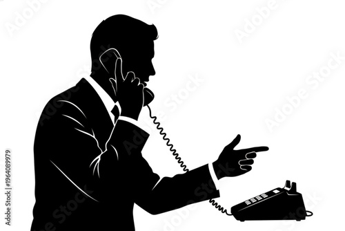 Silhouette Phone Call: A sharp monochrome image shows a sharply dressed person engaged in a phone call, emphasizing communication and the art of conversation.