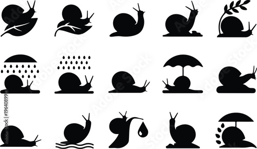 Snail Silhouette Icon Collection Set