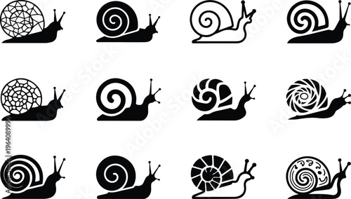 Snail Silhouette Icon Collection Set