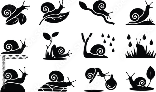 Snail Silhouette Icon Collection Set