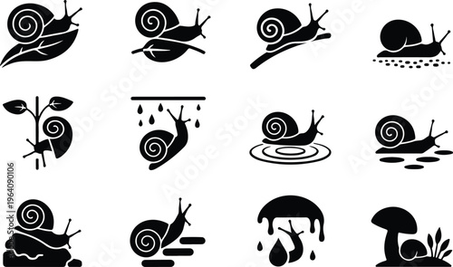 Snail Silhouette Icon Collection Set