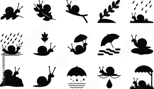 Snail Silhouette Icon Collection Set