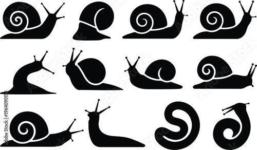 Snail Silhouette Icon Collection Set