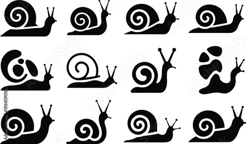 Snail Silhouette Icon Collection Set