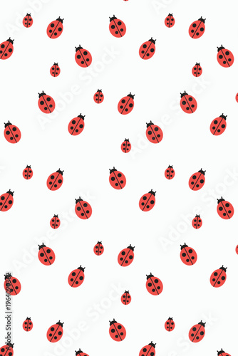 Seamless cute ladybug pattern with simple flat design
