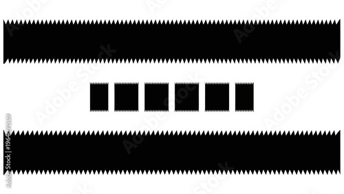 a geometric pattern featuring jagged edges and a sawtooth design forms an abstract black and white background graphic element.