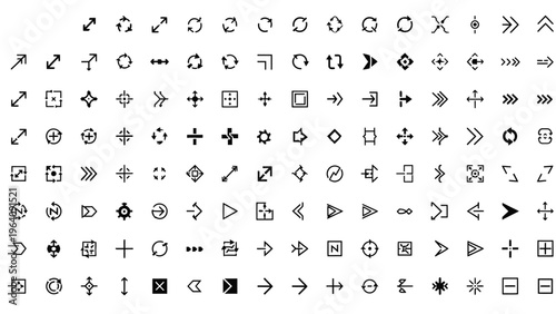 a versatile vector icon set of diverse arrow symbols directional indicators and ui elements for modern web and app interface design.
