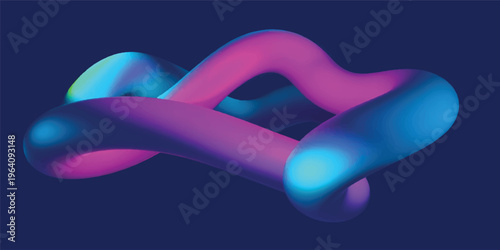 Abstract 3d render of a glowing neon sign featuring a blue wave of smoke and a green dna helix illustration for a conceptual wallpaper design