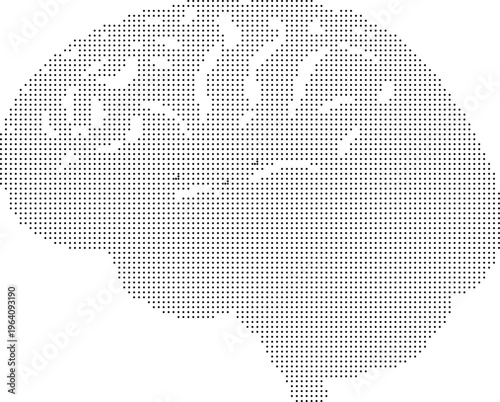 Brain human pixeleted bitmap dither halftone dotted vector illustration isolated on white