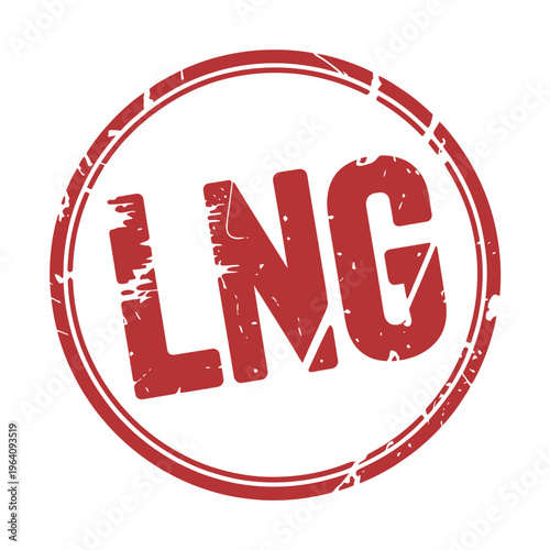 A red LNG stamp on a white background with a circular border