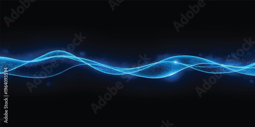 A dynamic blue abstract background featuring a glowing fractal wave with futuristic neon lines and flowing energy curves on a dark motion art backdrop