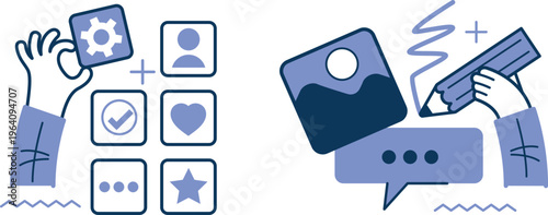 Interactive digital communication and social media engagement illustration