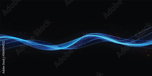 This abstract blue wave design features elegant curves and motion lines over a dark backdrop, blending light energy and fractal patterns into a sleek technology wallpaper with a smoke effect
