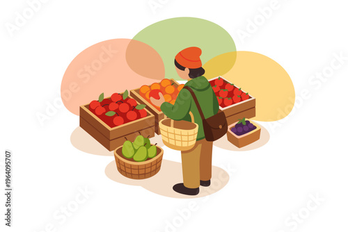 Person choosing fresh produce at a market stall.