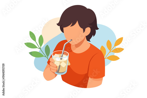 Person drinking a refreshing beverage with a straw.