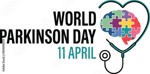 World parkinson day 11 april awareness design with brain puzzle and stethoscope heart shape