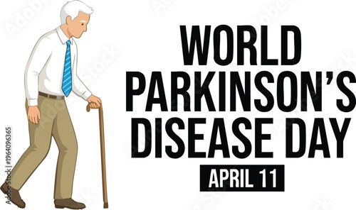 World parkinsons disease day illustration with an elderly man walking with a cane