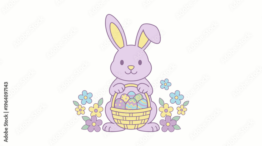 Obraz premium Cute Easter Bunny Holding Basket with Eggs
