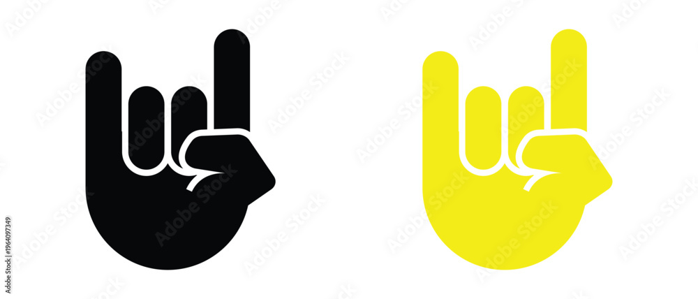 Fototapeta premium Rocks on hand horns icon, rocks hand icon set, Rock Hand Gesture symbol, punk horns rocks hand icon set.