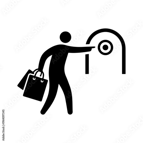 Silhouette of a Person with Shopping Bags Ringing a Doorbell