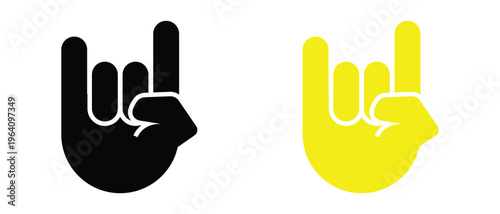 Rocks on hand horns icon, rocks hand icon set, Rock Hand Gesture symbol, punk horns rocks hand icon set.