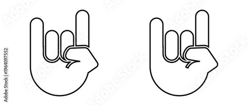 Rocks on hand horns icon, rocks hand icon set, Rock Hand Gesture symbol, punk horns rocks hand icon set.