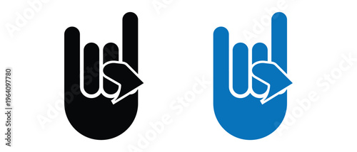 Rocks on hand horns icon, rocks hand icon set, Rock Hand Gesture symbol, punk horns rocks hand icon set.