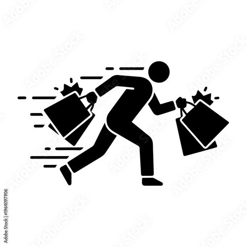 Person running with shopping bags icon
