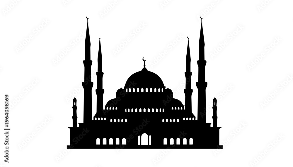 Fototapeta premium Black Mosque Silhouette Icon Isolated on White Background